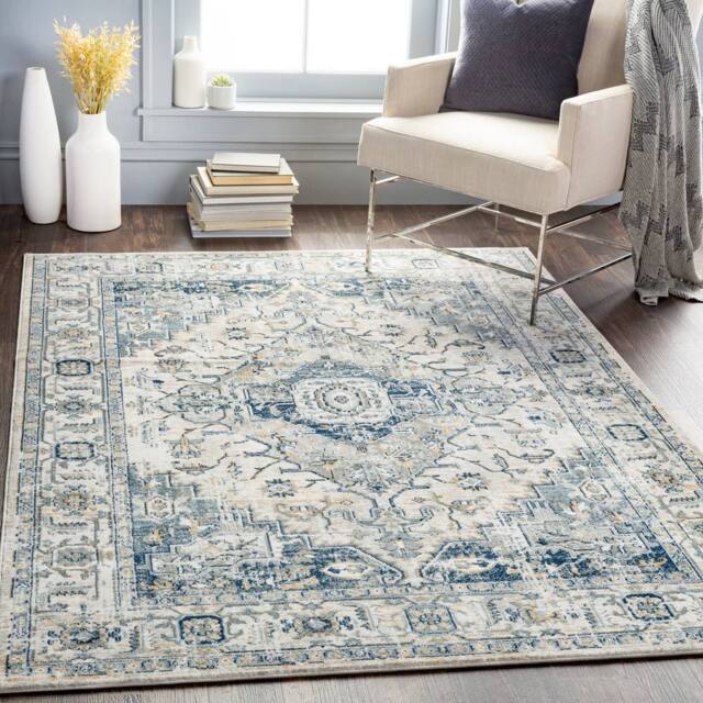 Livabliss Jolie-Vintage Grey Blue Black Burgundy Traditional Boho Living Dining Bedroom Rug in Dark Blue - Size: 160 cm x 220 cm - image 1