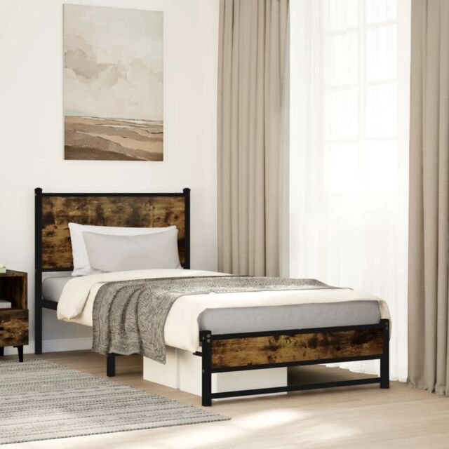 Berkfield Home Metal Bed Frame without Mattress Smoked Oak 100x200 cm in Brown - image 1