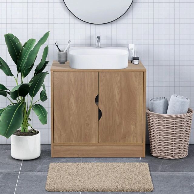 EONLION Flaminio Partial Pedestal Bathroom Vanity with Storage Cabinet in Light Oak - image 1