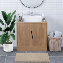 EONLION Flaminio Partial Pedestal Bathroom Vanity with Storage Cabinet in Light Oak - thumbnail 6