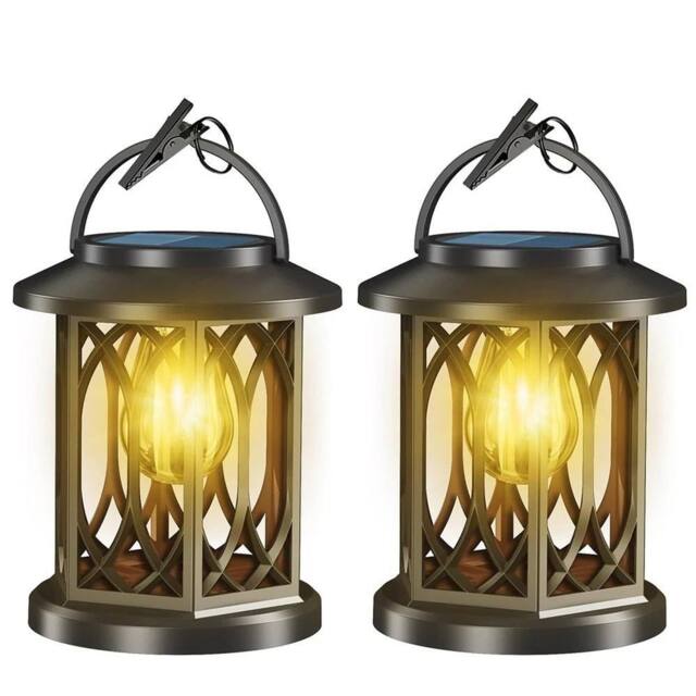 SPETLEK 2x Solar LED Hanging Lanterns, Waterproof Outdoor Garden Lights in Black - image 1