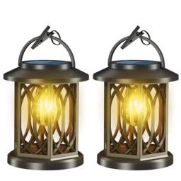 SPETLEK 2x Solar LED Hanging Lanterns, Waterproof Outdoor Garden Lights in Black - thumbnail 1