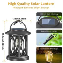 SPETLEK 2x Solar LED Hanging Lanterns, Waterproof Outdoor Garden Lights in Black - thumbnail 2
