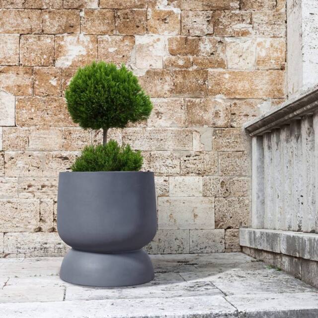 Wyld and Coco Grey Round Plant Pot Concrete Style Weather Resistant - image 1