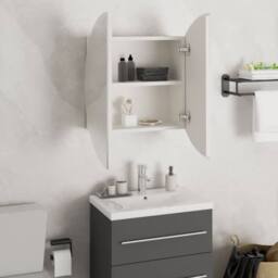 Berkfield Home Beautiful Bathroom Cabinet with Round Mirror&LED White 47x47x17.5 cm - thumbnail 4