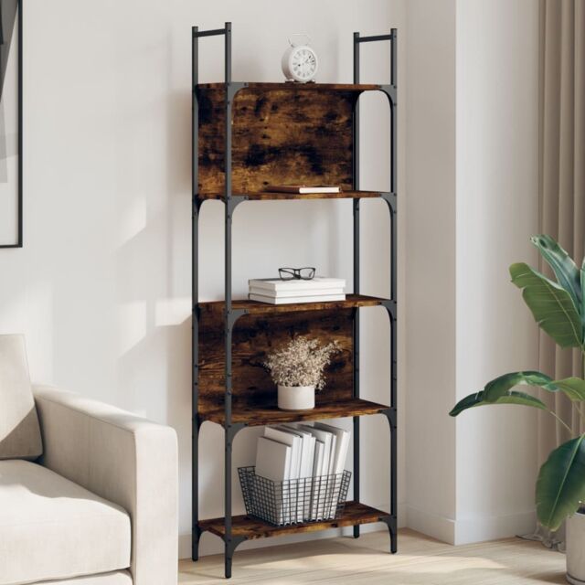Berkfield Home Bookshelf 5-Tier Smoked Oak 60.5x24x166.5 cm Engineered Wood in Brown - image 1