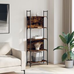 Berkfield Home Bookshelf 5-Tier Smoked Oak 60.5x24x166.5 cm Engineered Wood in Brown - thumbnail 3