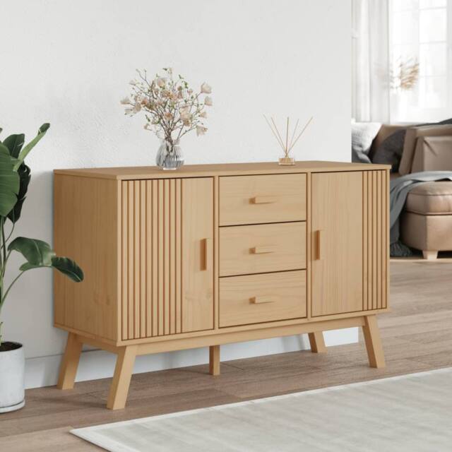 Berkfield Home Sideboard OLDEN Brown 114x43x73.5cm Solid Wood Pine in Light Brown - Size: 114x43x73.5 cm - image 1