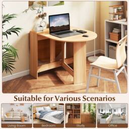 Gymax 163cm Extendable Dining Table Folding Drop Leaf Multifunction Table in Light Khaki - thumbnail 5