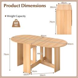 Gymax 163cm Extendable Dining Table Folding Drop Leaf Multifunction Table in Light Khaki - thumbnail 2