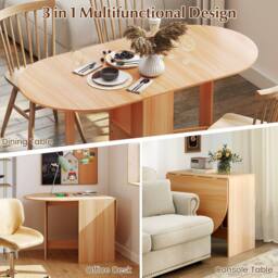 Gymax 163cm Extendable Dining Table Folding Drop Leaf Multifunction Table in Light Khaki - thumbnail 3