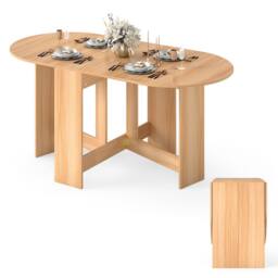 Gymax 163cm Extendable Dining Table Folding Drop Leaf Multifunction Table in Light Khaki