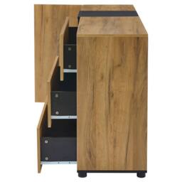 Matteo Modern LED Sideboard - Glass Display & 3 Drawers - Black & Brown - thumbnail 8