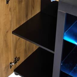 Matteo Modern LED Sideboard - Glass Display & 3 Drawers - Black & Brown - thumbnail 9