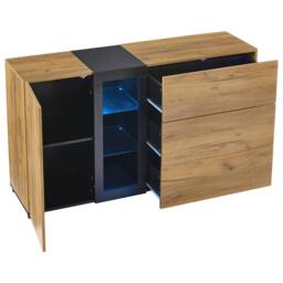 Matteo Modern LED Sideboard - Glass Display & 3 Drawers - Black & Brown - thumbnail 6