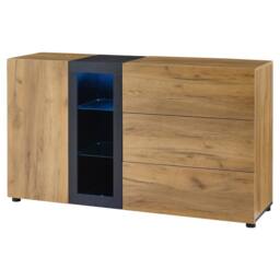 Matteo Modern LED Sideboard - Glass Display & 3 Drawers - Black & Brown - thumbnail 5