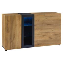Matteo Modern LED Sideboard - Glass Display & 3 Drawers - Black & Brown - thumbnail 7