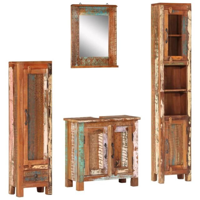 Berkfield Home 4 Piece Bathroom Furniture Set Solid Wood Reclaimed in Brown - image 1