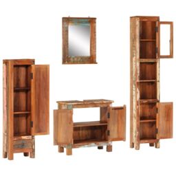 Berkfield Home 4 Piece Bathroom Furniture Set Solid Wood Reclaimed in Brown - thumbnail 3