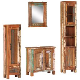 Berkfield Home 4 Piece Bathroom Furniture Set Solid Wood Reclaimed in Brown - thumbnail 1