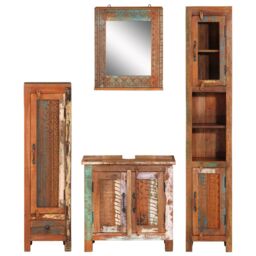 Berkfield Home 4 Piece Bathroom Furniture Set Solid Wood Reclaimed in Brown - thumbnail 2