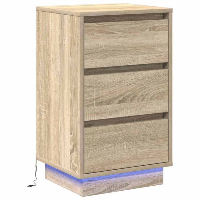 Berkfield Home Bedside Cabinet with LED Sonoma Oak 39x34, 5x65 cm Engineered Wood in Beige - image 1