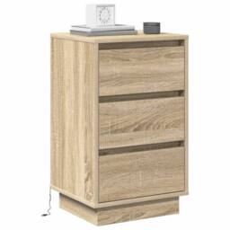 Berkfield Home Bedside Cabinet with LED Sonoma Oak 39x34, 5x65 cm Engineered Wood in Beige - thumbnail 3