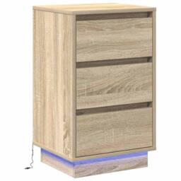 Berkfield Home Bedside Cabinet with LED Sonoma Oak 39x34, 5x65 cm Engineered Wood in Beige - thumbnail 1