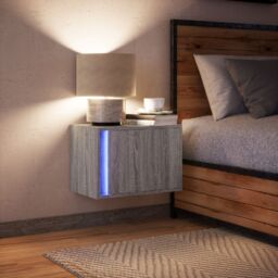 Berkfield Home Wall-mounted Bedside Cabinet with LED Lights Grey Sonoma - thumbnail 5
