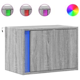 Berkfield Home Wall-mounted Bedside Cabinet with LED Lights Grey Sonoma - thumbnail 2