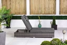 Thats Furniture Rattan Sun Lounger Sun bed 6 Recline Positions with Cover in Grey - thumbnail 4