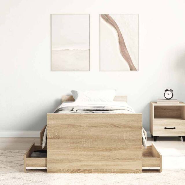 Berkfield Home Durable Bed Frame with Drawer Frame Grey Sonoma 75x190 cm Small Single in Light Oak - image 1