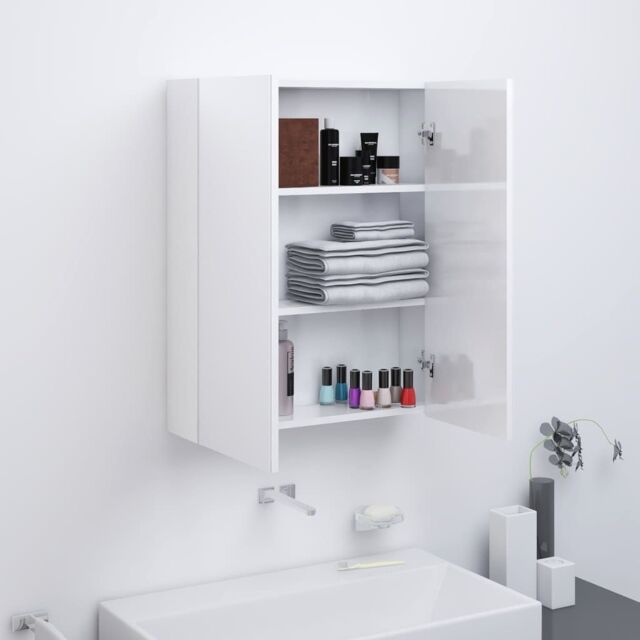 Berkfield Home Bathroom Mirror Cabinet 60x15x75 cm MDF Shining White - Size: 60 x 15 x 75 cm - image 1