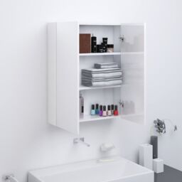 Berkfield Home Bathroom Mirror Cabinet 60x15x75 cm MDF Shining White - Size: 60 x 15 x 75 cm - thumbnail 1