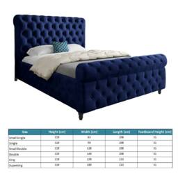 Casani Steeton Sleigh Upholstered Blue Soft Velvet Designer Bed Frame - Size: Double - thumbnail 8