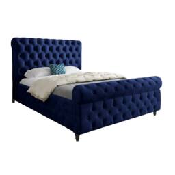 Casani Steeton Sleigh Upholstered Blue Soft Velvet Designer Bed Frame - Size: Double - thumbnail 3