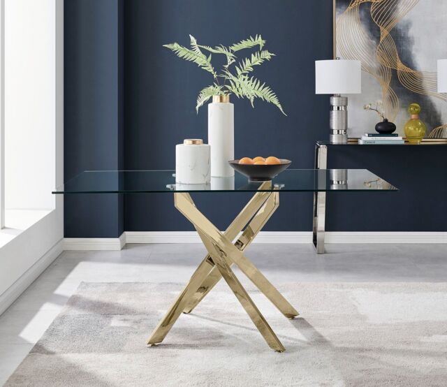 FurnitureboxUK Leonardo 150cm 6-Seater Glass & Chrome Metal Starburst Dining Table in Gold - image 1