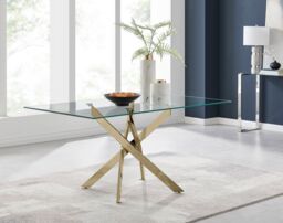 FurnitureboxUK Leonardo 150cm 6-Seater Glass & Chrome Metal Starburst Dining Table in Gold - thumbnail 2