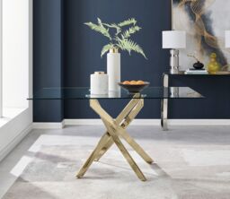 FurnitureboxUK Leonardo 150cm 6-Seater Glass & Chrome Metal Starburst Dining Table in Gold - thumbnail 1