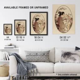 Artery8 Helen Hyde The Secret Japanese Mother & Child Framed Wall Art Print in Beige - Size: A4 - thumbnail 3