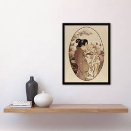 Artery8 Helen Hyde The Secret Japanese Mother & Child Framed Wall Art Print in Beige - Size: A4 - thumbnail 4