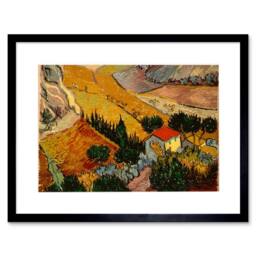"Artery8 Van Gogh Landscape House Ploughman Artwork 12x16"" Framed Art Print in Orange - Size: W12"" x H16""" - thumbnail 1