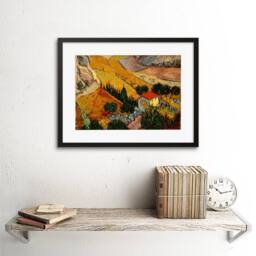 "Artery8 Van Gogh Landscape House Ploughman Artwork 12x16"" Framed Art Print in Orange - Size: W12"" x H16""" - thumbnail 2