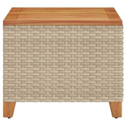 Berkfield Home Garden Table Beige 45x45x37 cm Poly Rattan Acacia Wood - Size: 45 x 45 x 37 cm - thumbnail 5