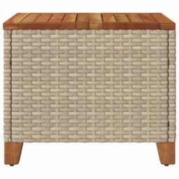 Berkfield Home Garden Table Beige 45x45x37 cm Poly Rattan Acacia Wood - Size: 45 x 45 x 37 cm - thumbnail 6
