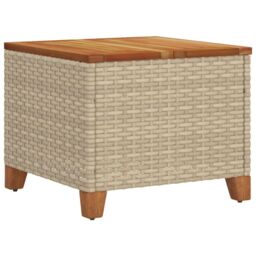 Berkfield Home Garden Table Beige 45x45x37 cm Poly Rattan Acacia Wood - Size: 45 x 45 x 37 cm - thumbnail 7