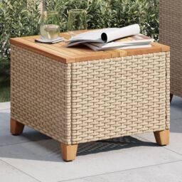 Berkfield Home Garden Table Beige 45x45x37 cm Poly Rattan Acacia Wood - Size: 45 x 45 x 37 cm - thumbnail 4
