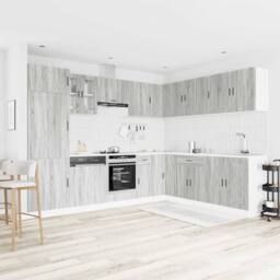 Berkfield Home Elegant 14 Piece Kitchen Cabinet Set Porto Grey Sonoma Engineered Wood - thumbnail 1