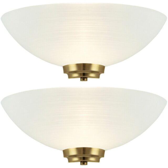 Loops 2 PACK Dimmable LED Wall Light Antique Brass White Pattern Glass Shade Dome Lamp - image 1