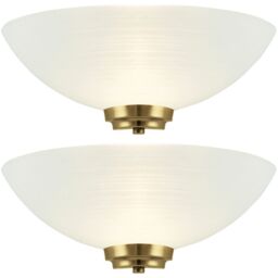 Loops 2 PACK Dimmable LED Wall Light Antique Brass White Pattern Glass Shade Dome Lamp - thumbnail 1